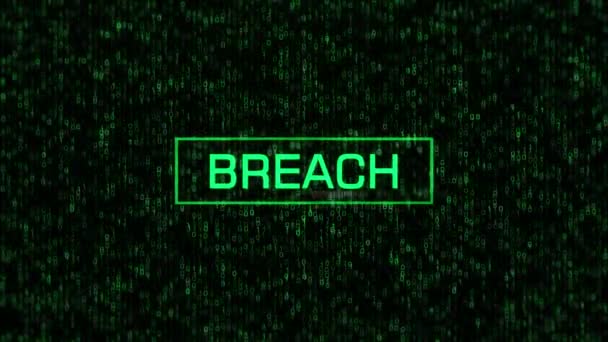 Breach Error Computer Binary Background Breach Warning Binary Code Matrix — Vídeo de stock