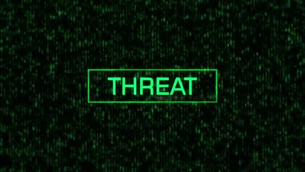 Threat Warning Computer Binary Background Threat Notification Binary Code Matrix — Vídeos de Stock