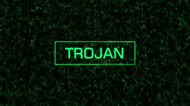 Trojan Warning Computer Binary Background Trojan Text Binary Code Matrix — Stock videók