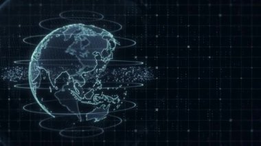 Küresel dünya haritası teknolojisi arka planı, dijital küreyle büyük veri görselleştirmesi, kavramsal dijital şebeke iş geçmişi