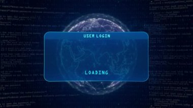 Error 404 Warning with User Login Interface Concept over Digital Globe and Computer Hacking Background.