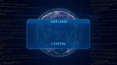 Cyber Crime Warning with User Login Interface Concept over Digital Globe and Computer Hacking Background.