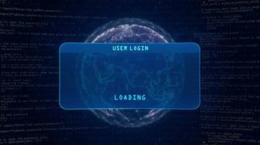 Hacking Detected Warning with User Login Interface Concept over Digital Globe and Computer Hacking Background.