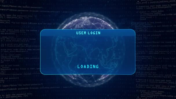 Cyber Attack Warning User Login Interface Concept Digital Globe Computer — Stock video