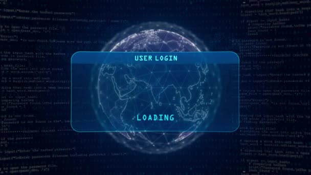 Ddos Attack Warning User Login Interface Concept Digital Globe Computer — Stok video