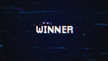 Video oyunları ekranı için hatalı arka plan kavramına sahip WINNER metni. Hata arkaplanlı WINNER Retro metin efektleri.