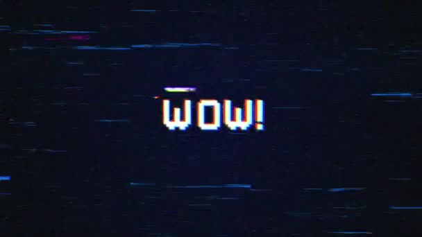 Wow Text Glitch Background Concept Video Games Screen Wow Retro — Stock Video