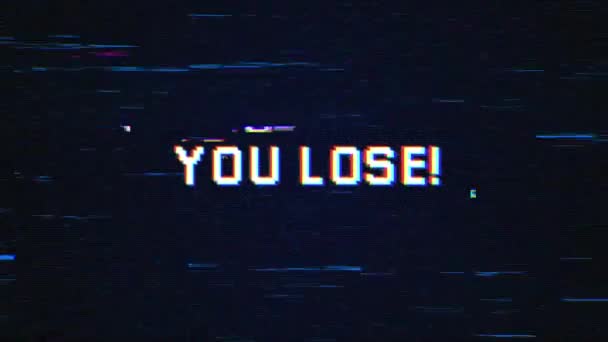 Förlorar Text Med Glitch Bakgrund Koncept För Videospel Skärmen Förlorar — Stockvideo