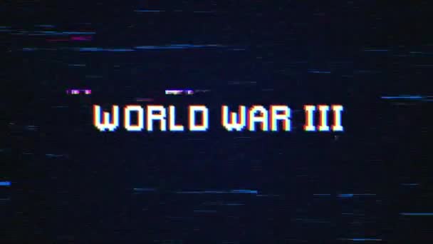 ビデオゲームの画面のためのグリッチ背景概念と第三次世界大戦のテキスト 第三次世界大戦グリッチを背景にしたレトロテキストエフェクト — ストック動画