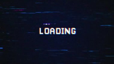 Video oyunları ekranı için arızalı arkaplan içerikli metin yükleniyor. Hata arkaplanlı Retro metin efektleri yükleniyor.