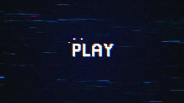 Video oyunları ekranı için arıza arkaplan kavramına sahip PLAY metni. Hata arkaplanlı PLAY Retro metin efektleri.