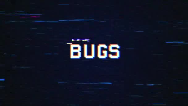 Bugs Текст Скользящей Фоновой Концепцией Экрана Видеоигр Текстовые Эффекты Bugs — стоковое видео
