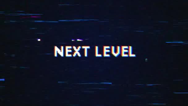 Текст Next Level Концепцією Глюкового Фону Екрану Відеоігор Next Level — стокове відео