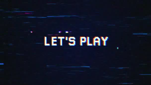 Lets Play Текст Скользящей Фоновой Концепцией Экрана Видеоигр Lets Play — стоковое видео