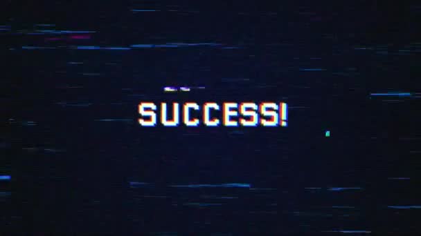 Success Text Glitch Background Concept Video Games Screen Success Retro — Stock Video