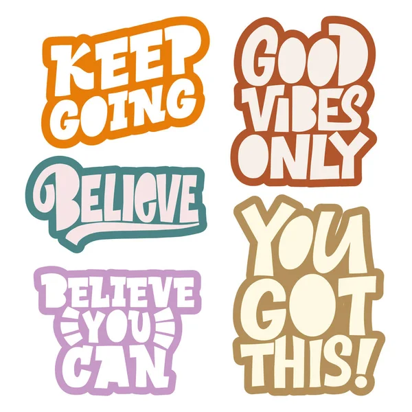 Buenas vibraciones y letras de pensamientos positivos y otros elementos. Grandes letras y caligrafía para tarjetas de felicitación, pegatinas, pancartas, estampados y decoración interior del hogar. Vector aislado — Vector de stock