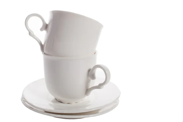 Dos taza de té blanco aislado — Foto de Stock