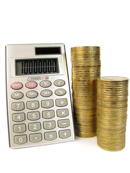 Calculator with coins — Stock Photo, Image