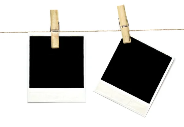 Empty paper tag on on line rope on white background — Stock Photo, Image