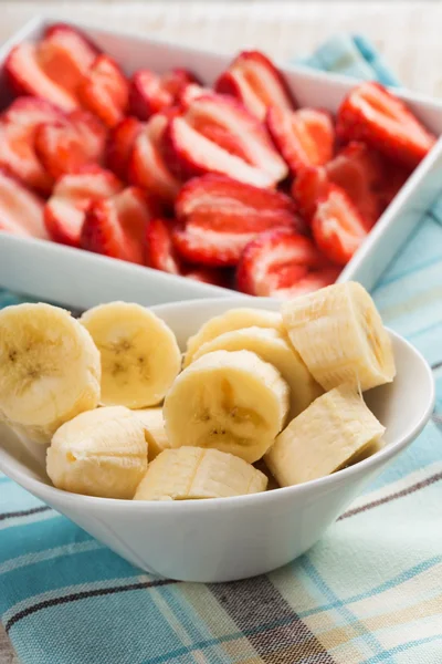 Fresh banana and strawberry — Stock Photo, Image