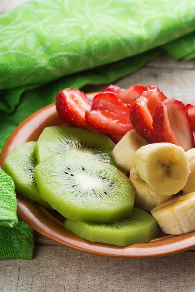 Fresh strawberry, bananas and kiwi — Stock Photo, Image
