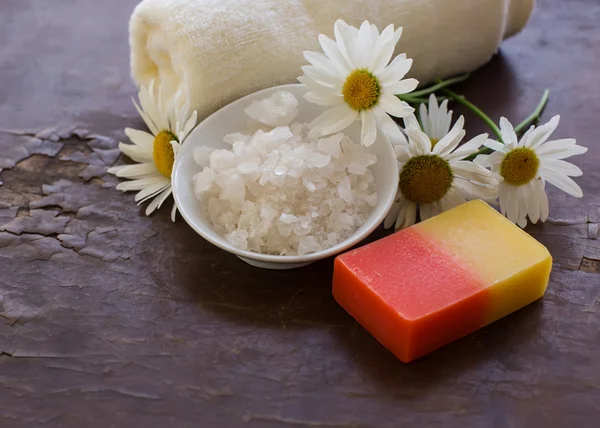 Produtos de spa em fundo de madeira . — Fotografia de Stock