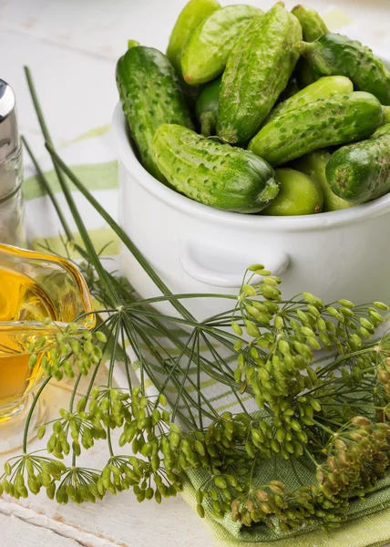 Fresh cucumbers on wooden background — Stock Photo, Image