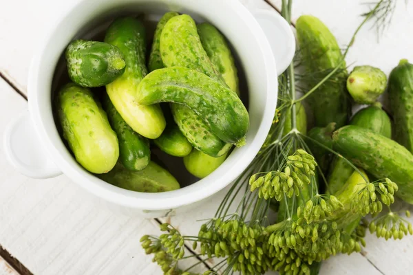 Fresh cucumbers on wooden background — Stock Photo, Image