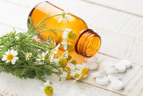 Örter och flaska med läkemedel. begreppet homeopati. — Stockfoto