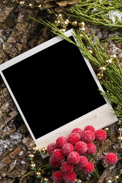 Decorative christmas composition and photo frames — Zdjęcie stockowe