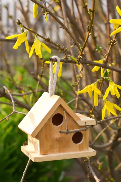 Wooden nesting box on garden background — Stock Photo, Image