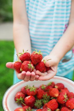 çocuğun elinde taze çilek