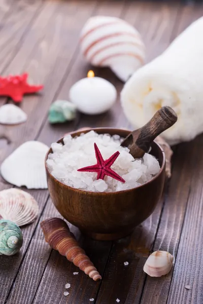 Sea salt in bowl — Stock Photo, Image