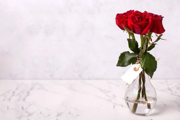 Cartão Postal Romântico Com Flores Rosas Verão Coloridas Vermelhas Contra — Fotografia de Stock