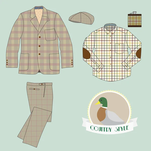 Illustrazione dell'abbigliamento maschile in stile country — Vettoriale Stock