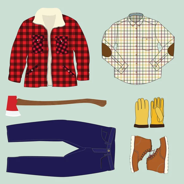 Illustrazione di abbigliamento da lavoro Lumberjack — Vettoriale Stock