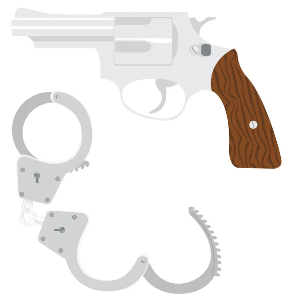 Револьвер и наручники — стоковый вектор