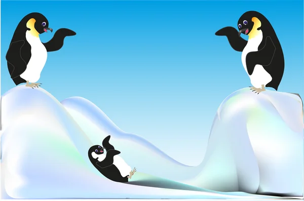 Penguen karikatür bir kar tepeden ridding — Stok Vektör