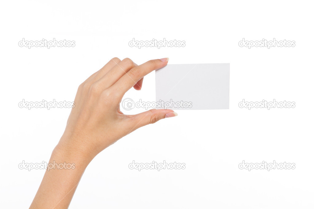 Woman's hand holding blank card