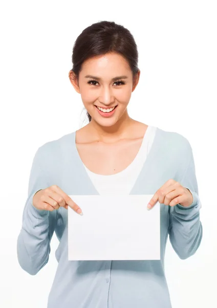 Mulher segurando cartaz — Fotografia de Stock