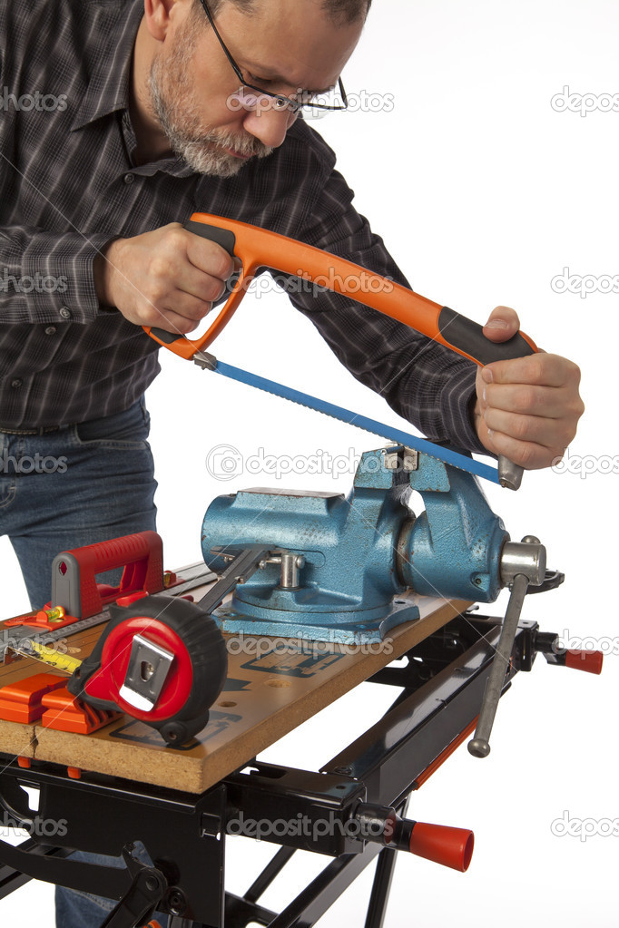 The joiner with the tool on a white background.