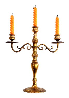 Beyaz arka plan üzerinde izole antika şamdan