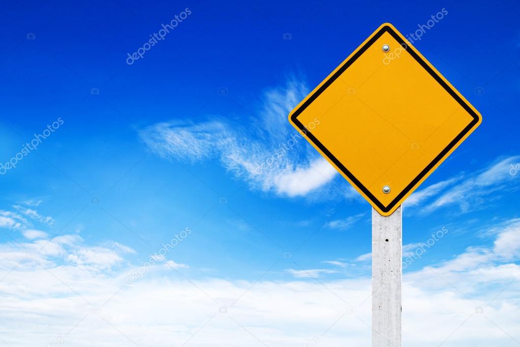 Road signs, Blank yellow warning with sky background (Clipping path)