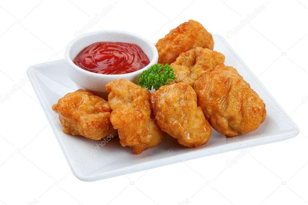 Fried chicken nuggets isolated on White background