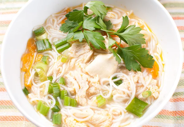 Chicken noodle soup closeup — Stock Photo, Image