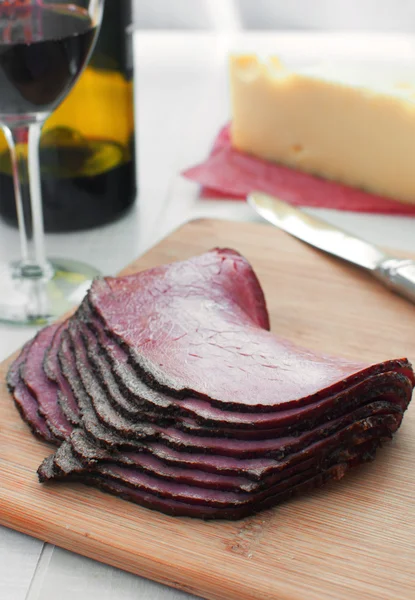 Thin sliced deli pastrami meat — Stock Photo, Image