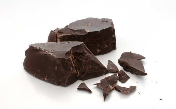 Cut and broken pieces of dark chocolate