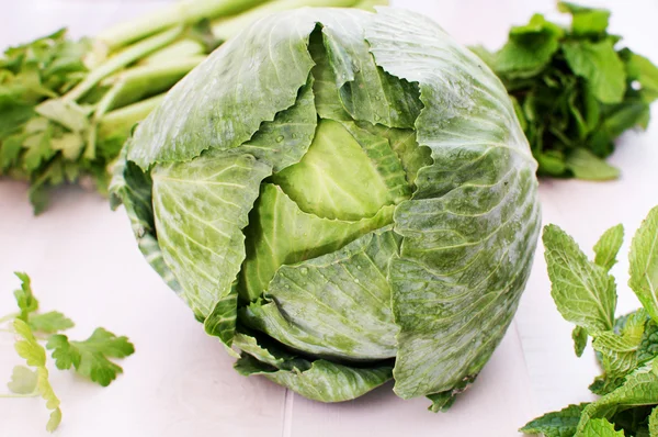 Green bright cabbage and other greens — Stock Photo, Image