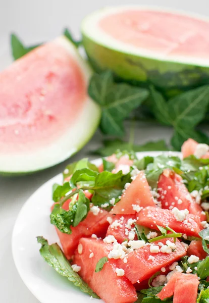 Summer bright watermelon salad closup — Stock Photo, Image