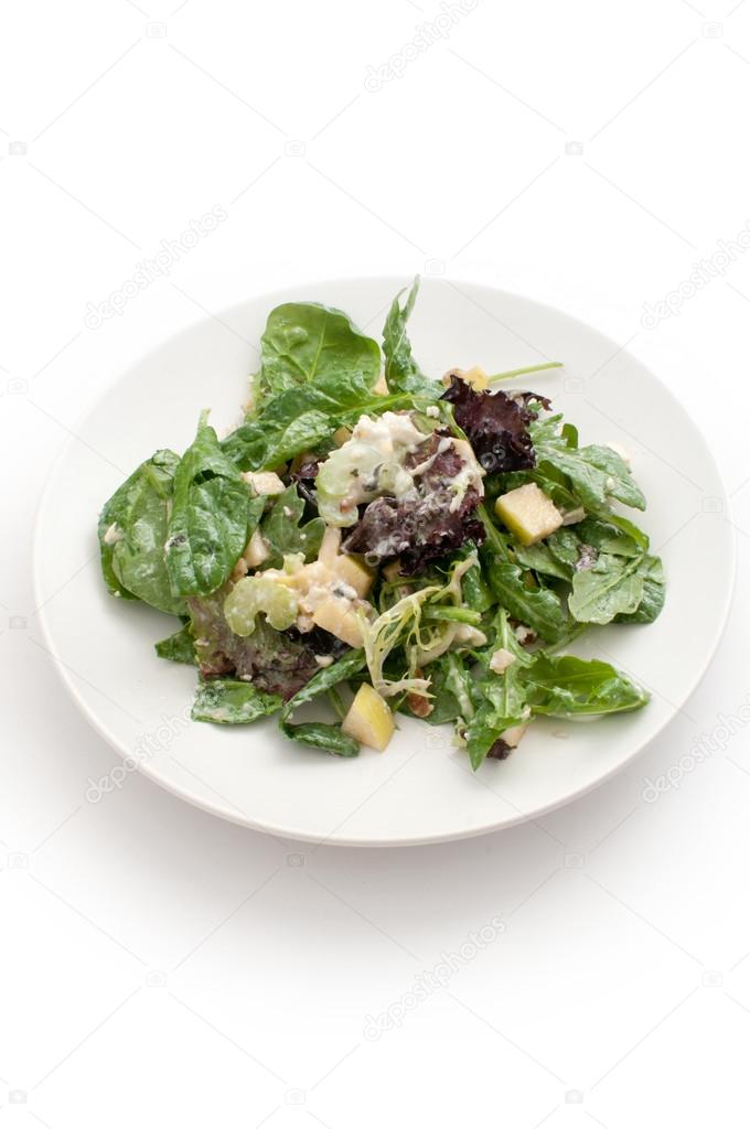 Waldorf green salad top view isolated